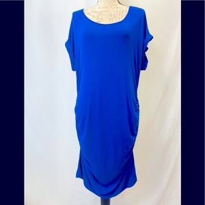 Blue Scoop Neck Short Sleeve Ruched Side T Shirt Dress NWOT XL